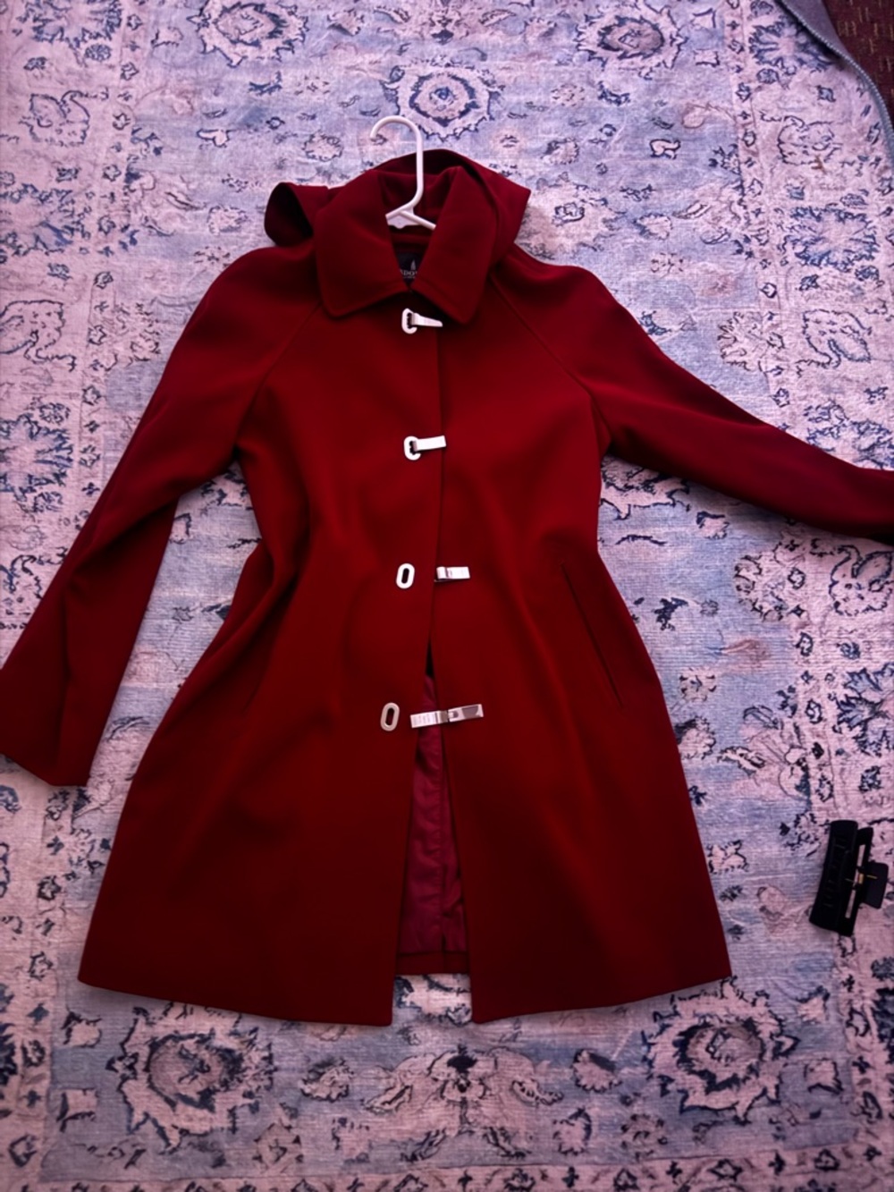 London Fog Women's Red Hooded Toggle Trench Coat